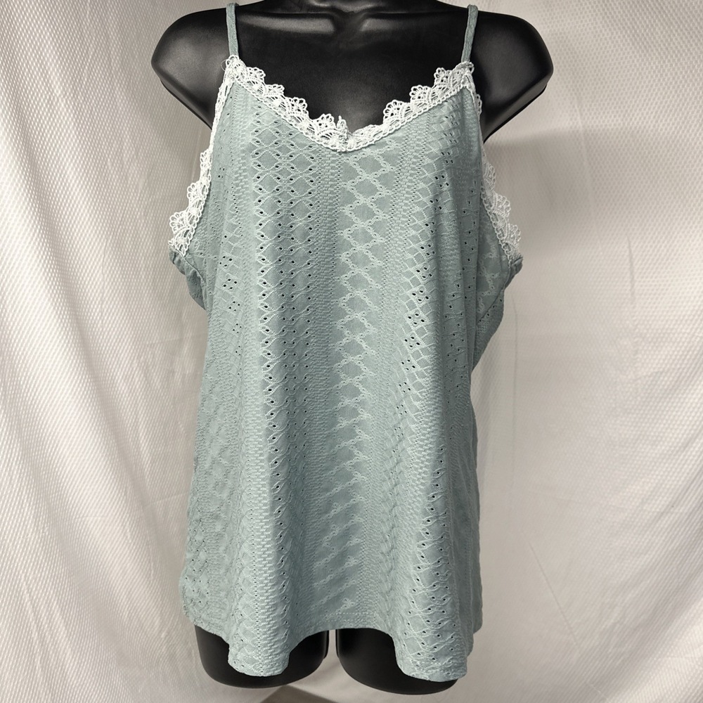 Pale Green Lace Trim Cami Spaghetti Strap Sz M Fairy Delicate Feminine Mint Tank